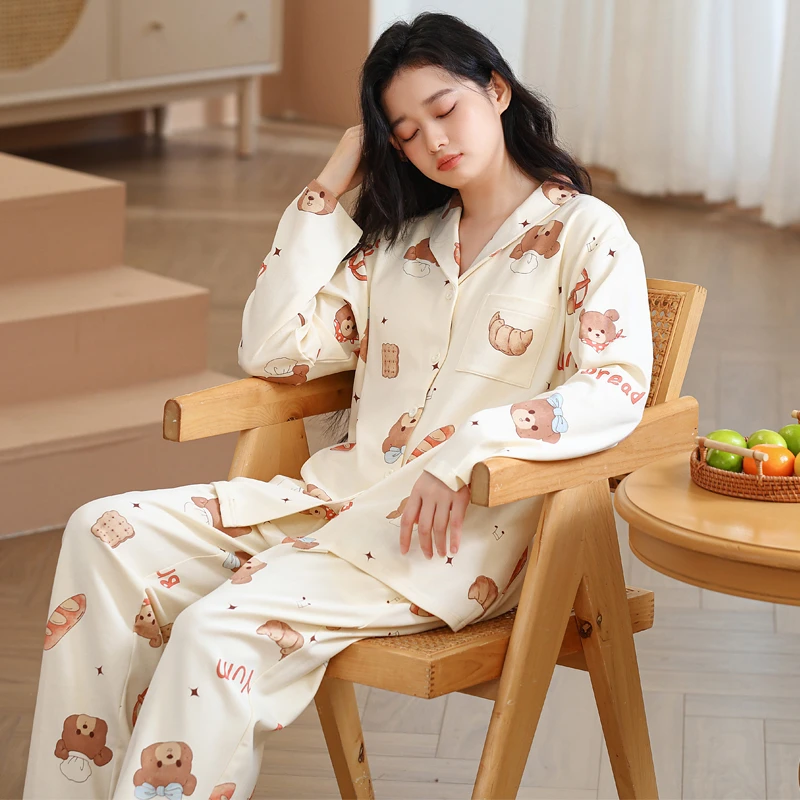 【蛋糕小熊-春秋带胸垫月子服】产前产后产妇孕期哺乳期家居服