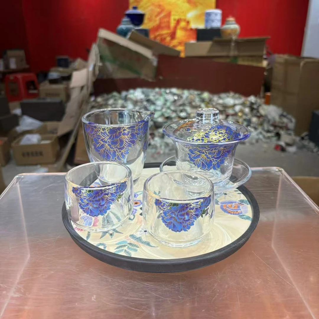 秋香茶具 变色牡丹盖碗+公道杯+两杯+盘家用泡茶小套装-2691