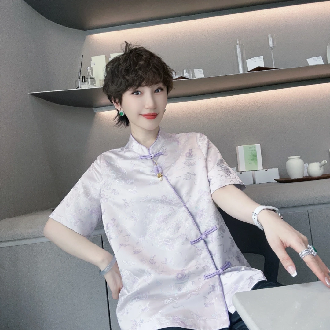 Betty Bairn【雨荷-淡紫色】新中式刺绣提花上衣24A-BW2163