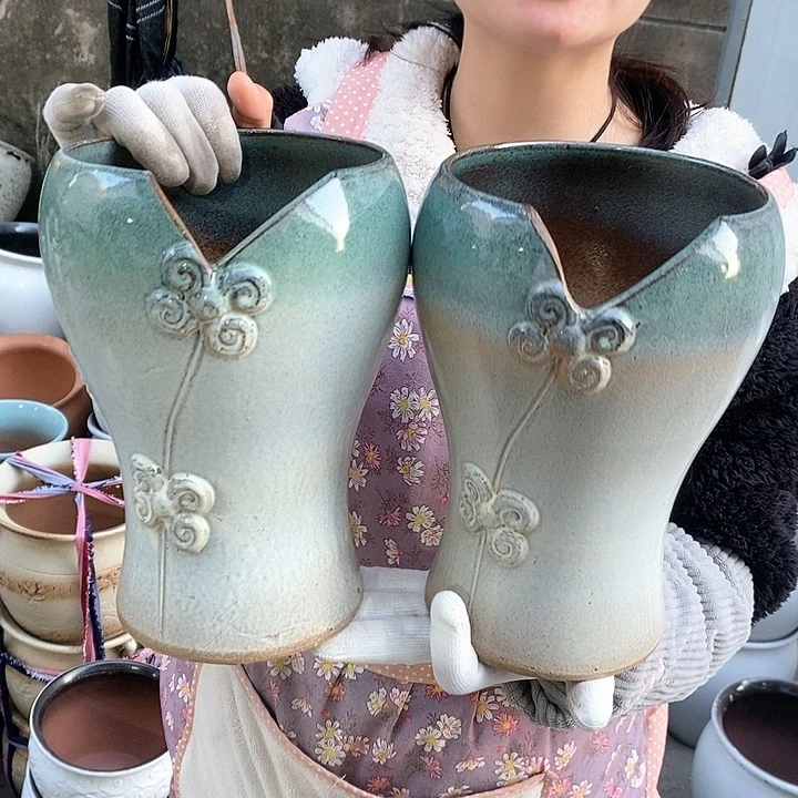 紫砂花盆瑕疵口16高25瑕疵