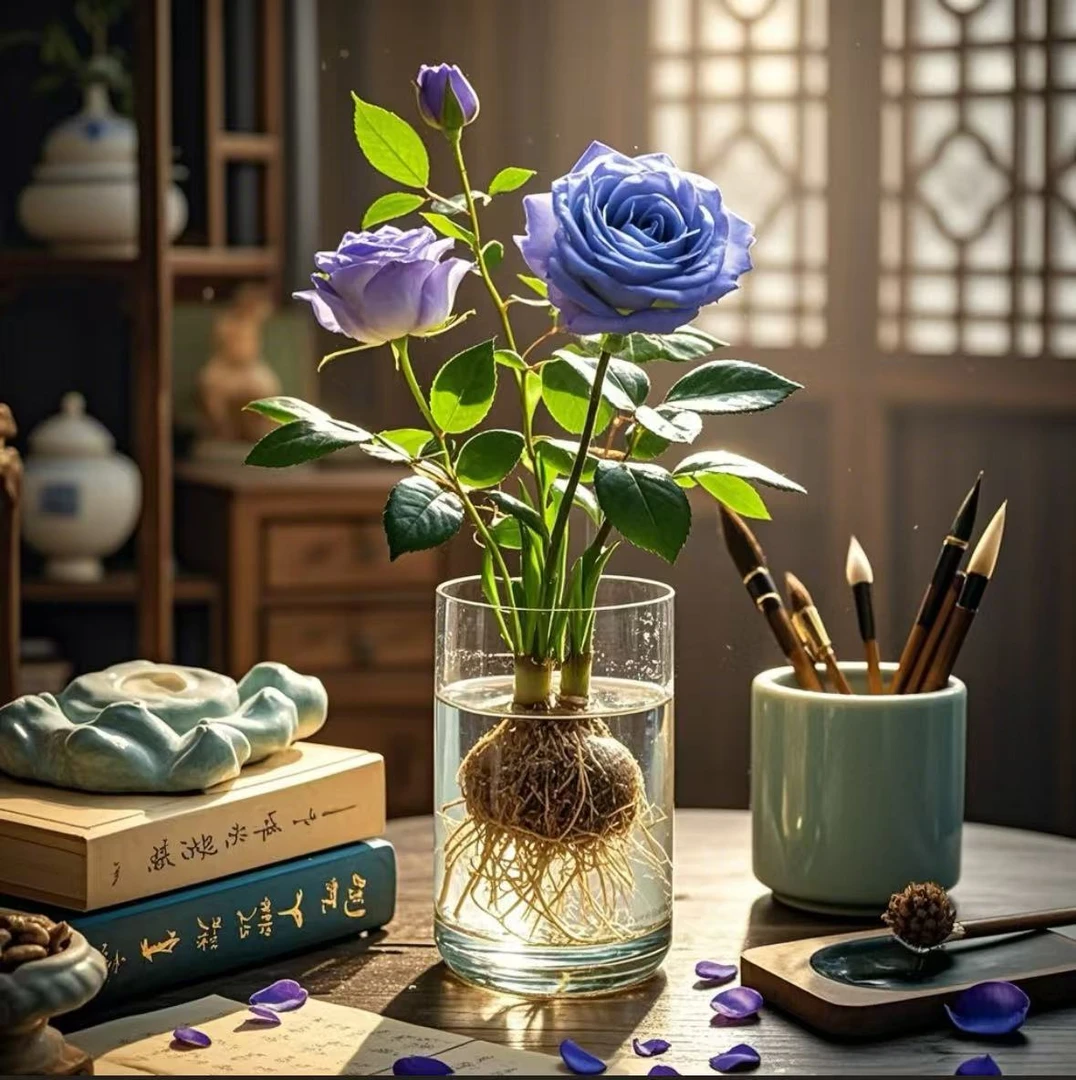 【驱蚊驱虫】水培洋玫瑰种球盆栽好养重瓣大花浓香室内外耐寒热花卉