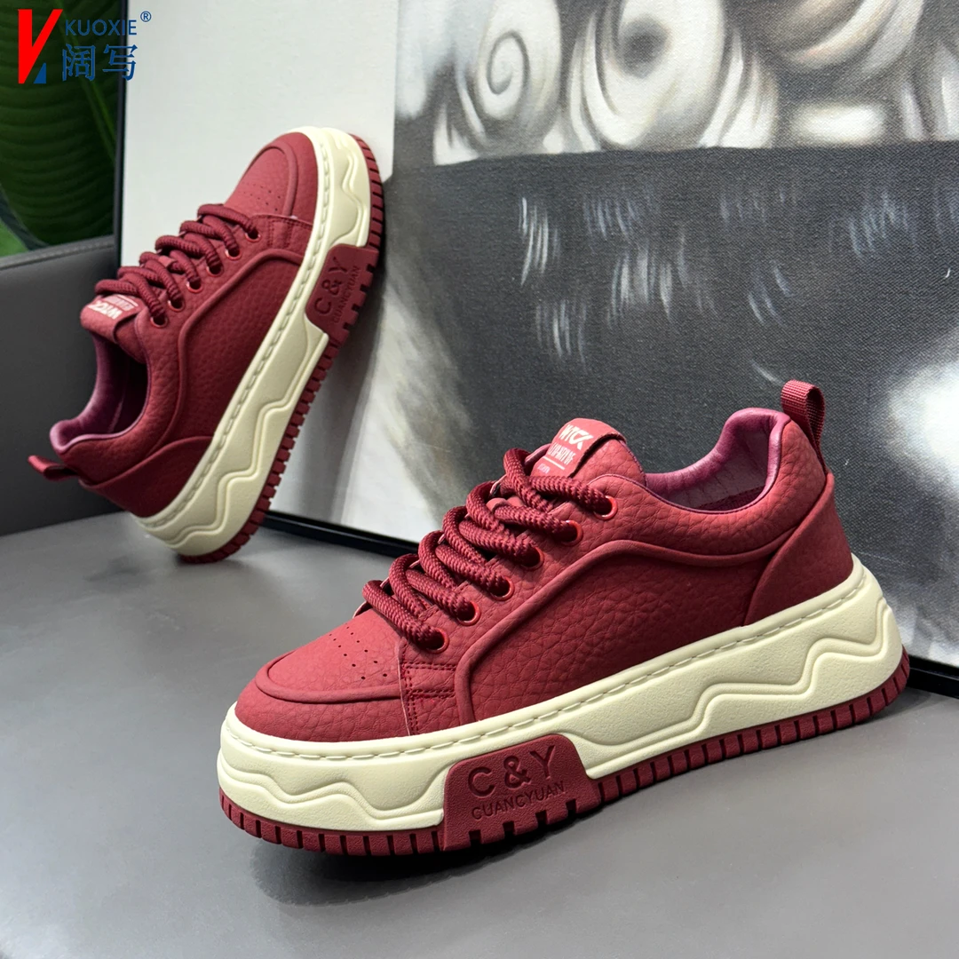 秋季爆款男士潮牌小白鞋百搭软底低帮运动休闲板鞋红色净版老爹鞋