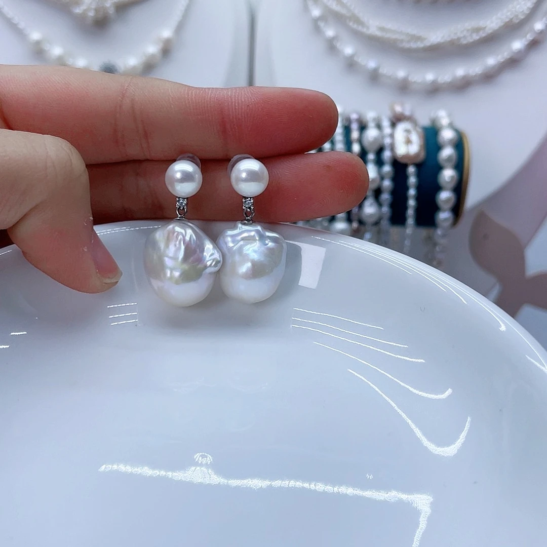 银S925镶嵌耳饰淡水珍珠