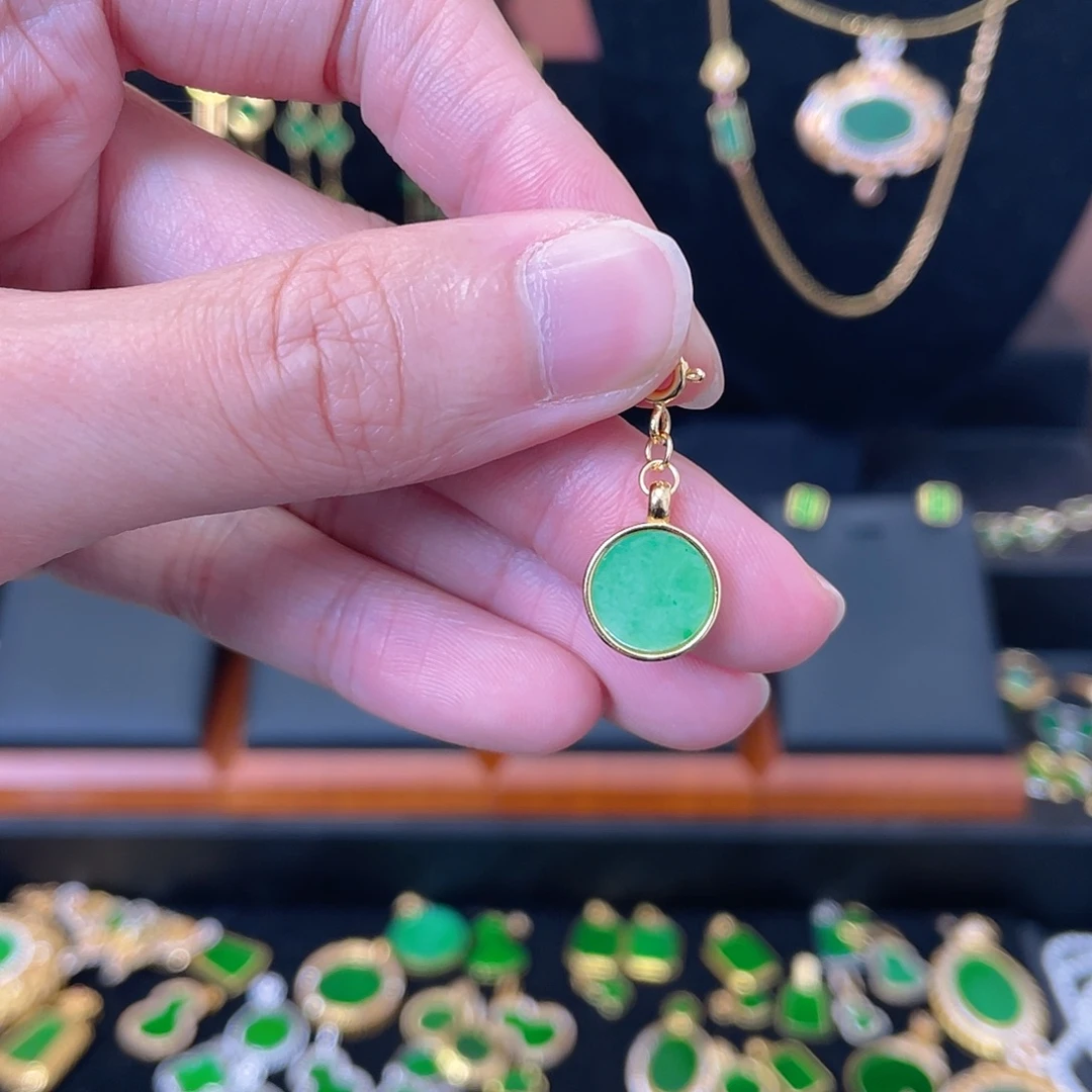 翡翠银S925镀金镶嵌吊坠(不含链)万能扣