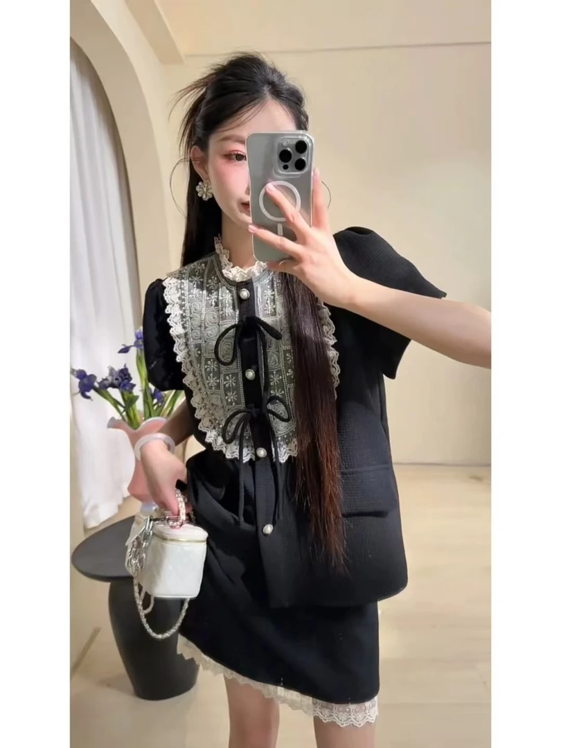 夏季甜美风长短款套装裙小香风