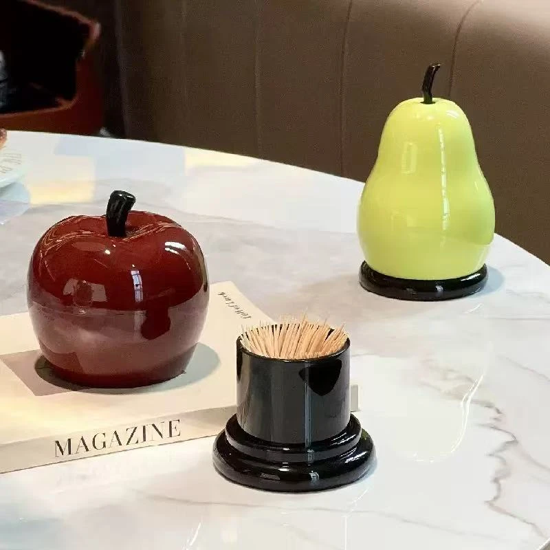 可爱苹果梨牙签盒新款牙签筒家用轻奢高级棉签牙线收纳创意牙签罐