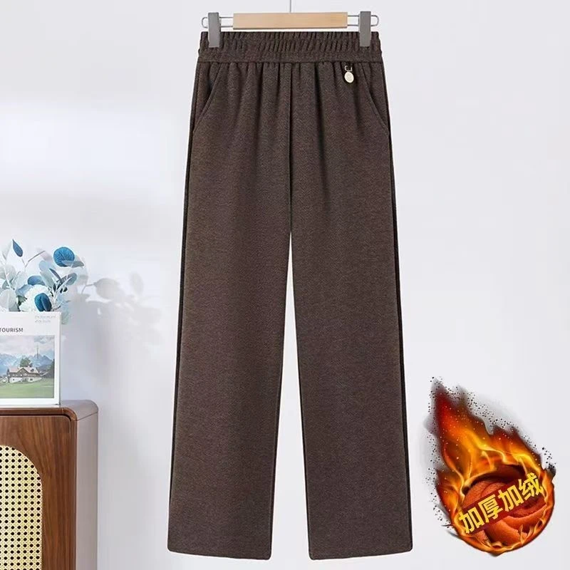 11301-中老年秋冬加绒加厚保暖长裤直筒阔腿休闲裤女【正】