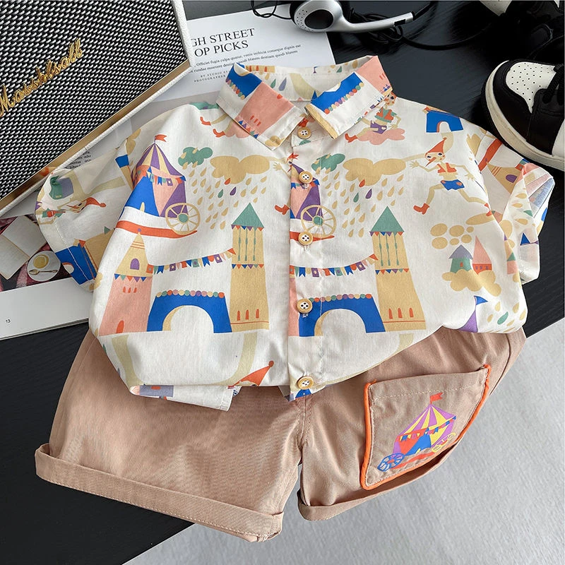 戴维贝拉【清货】男童夏装2025小少爷新款帅气百搭儿童短袖衬衣宝宝