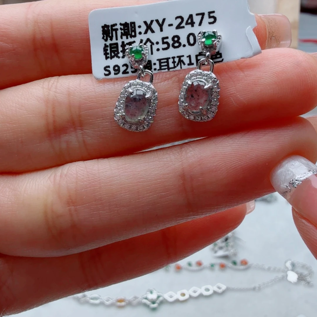 翡翠银S925镶嵌耳饰444433