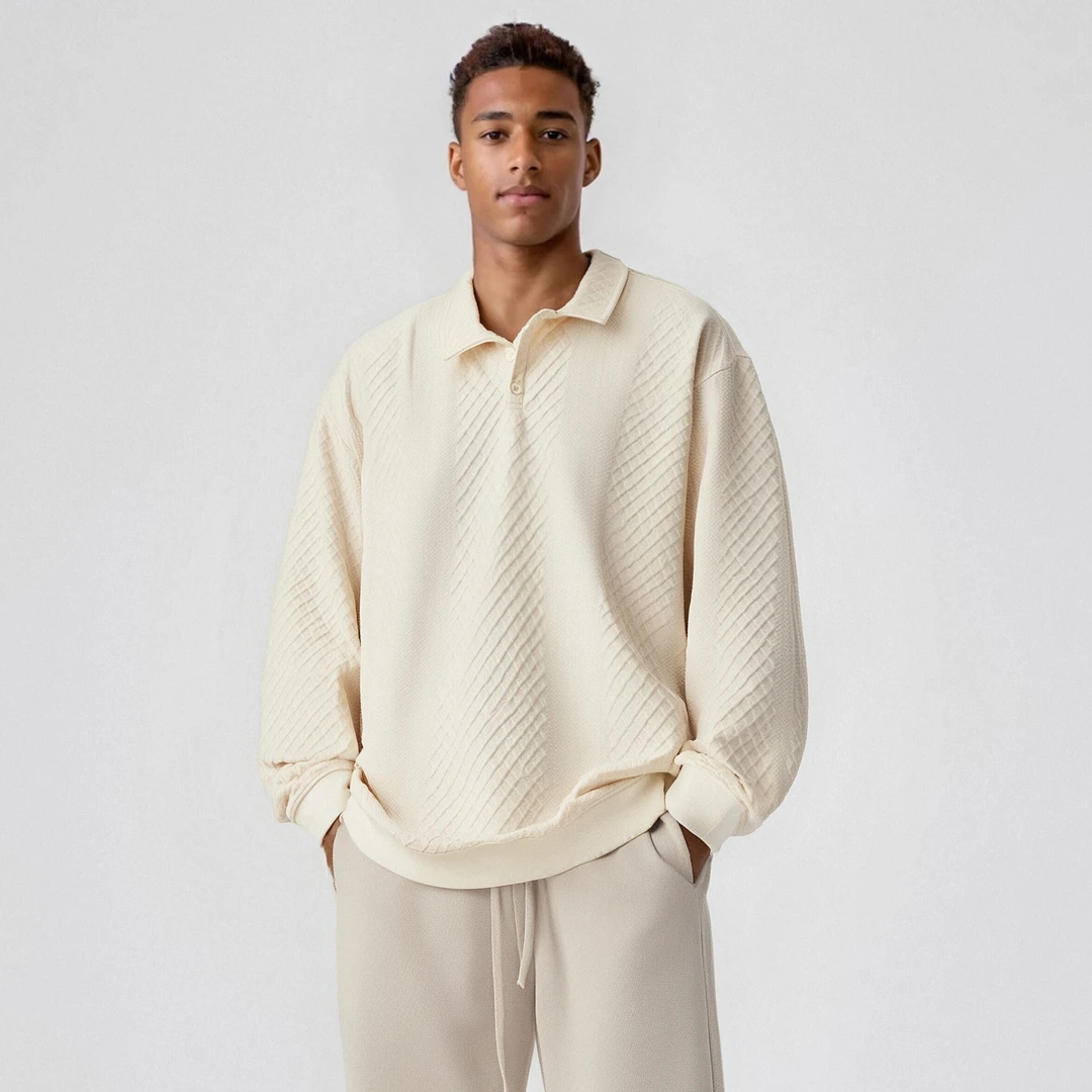 BD.POWER UP+长袖polo衫男士春季简约打底衫休闲宽松肌理感卫衣