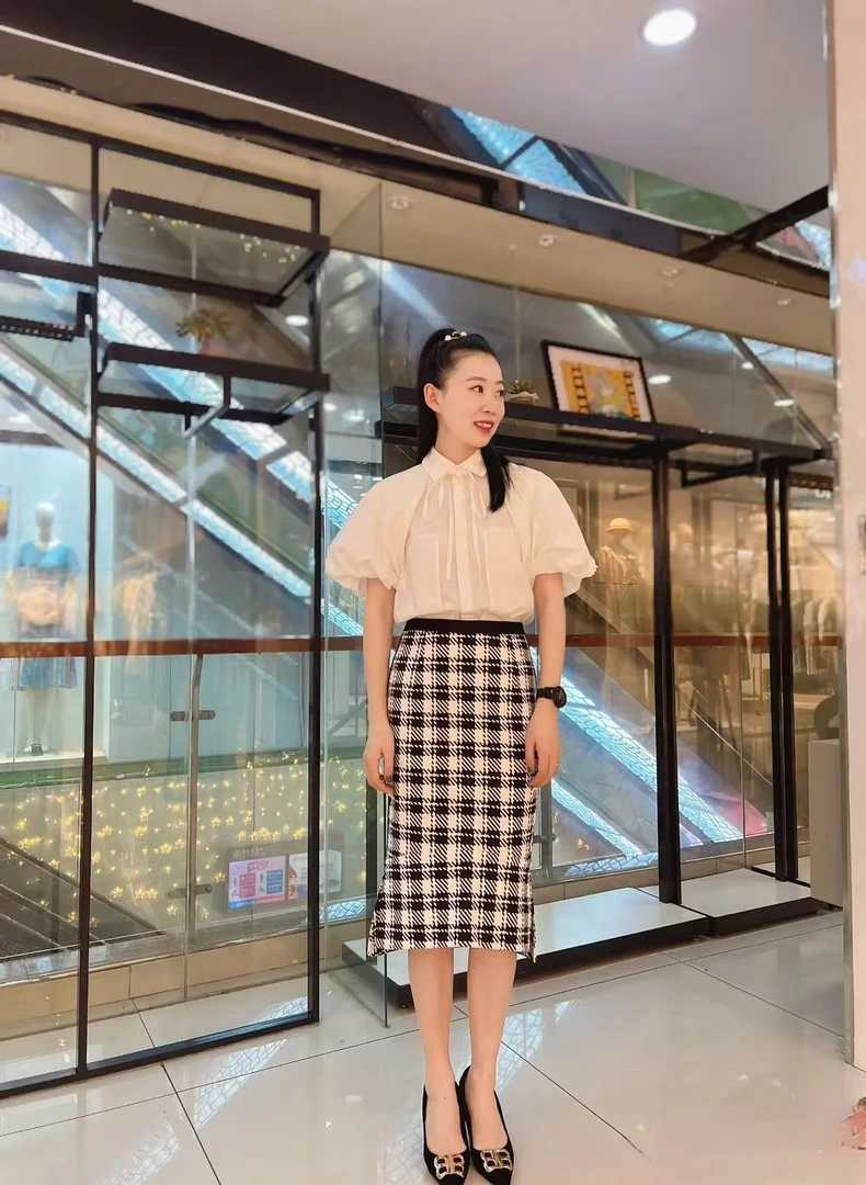 No退换 5200139高腰鱼尾格子半裙