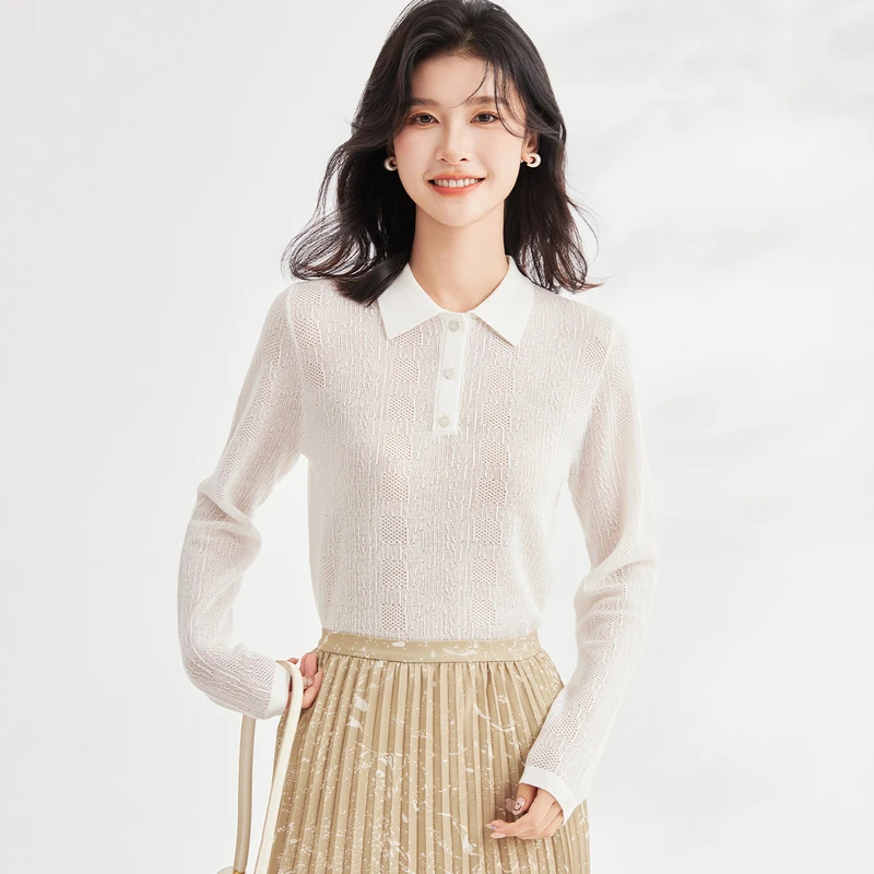 含羊绒 针织衫女新款2025秋款毛衣翻领通勤百搭高级感W8A82107
