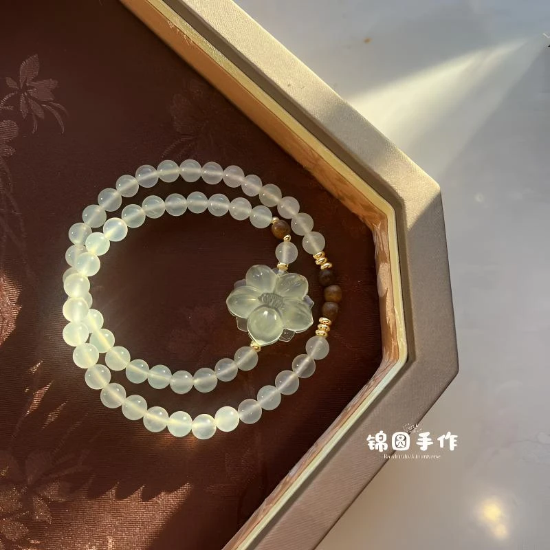 ［腕上生花］纯天然岫玉老师傅纯手工雕刻百合花手链(多样性发一)