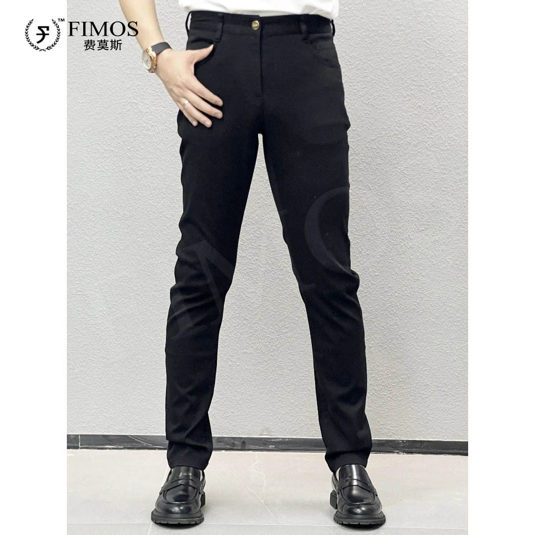 男士黑色商务休闲牛仔裤修身小脚裤百搭中腰直筒裤 QF59