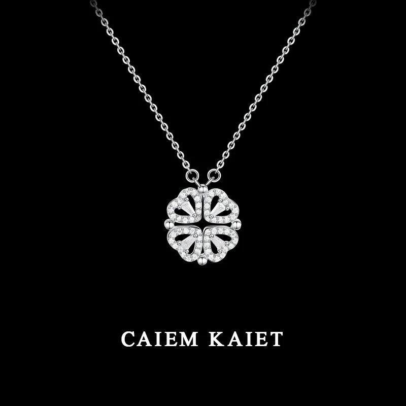 CAIEM KAIET 链子925银 两戴心形锆石四叶草项链女轻奢气质锁骨链