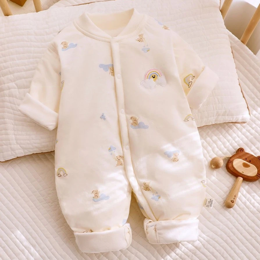 秋冬婴儿夹棉连体40g薄棉服婴幼儿哈衣爬服加厚0-12月宝宝