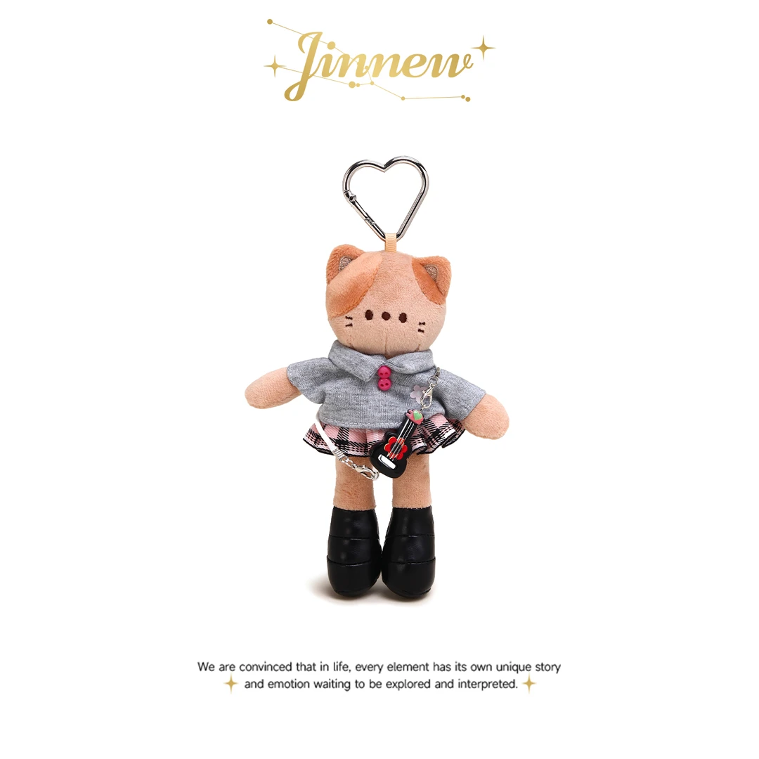 Jinnew原创长腿豹纹黑皮猫咪毛绒挂件可爱凯蒂书包挂饰钥匙扣礼物