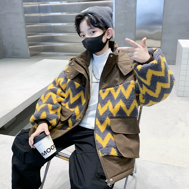 男童夹棉外套秋冬款2025新款儿童冬季毛毛衣大童冬装摇粒绒二棉衣