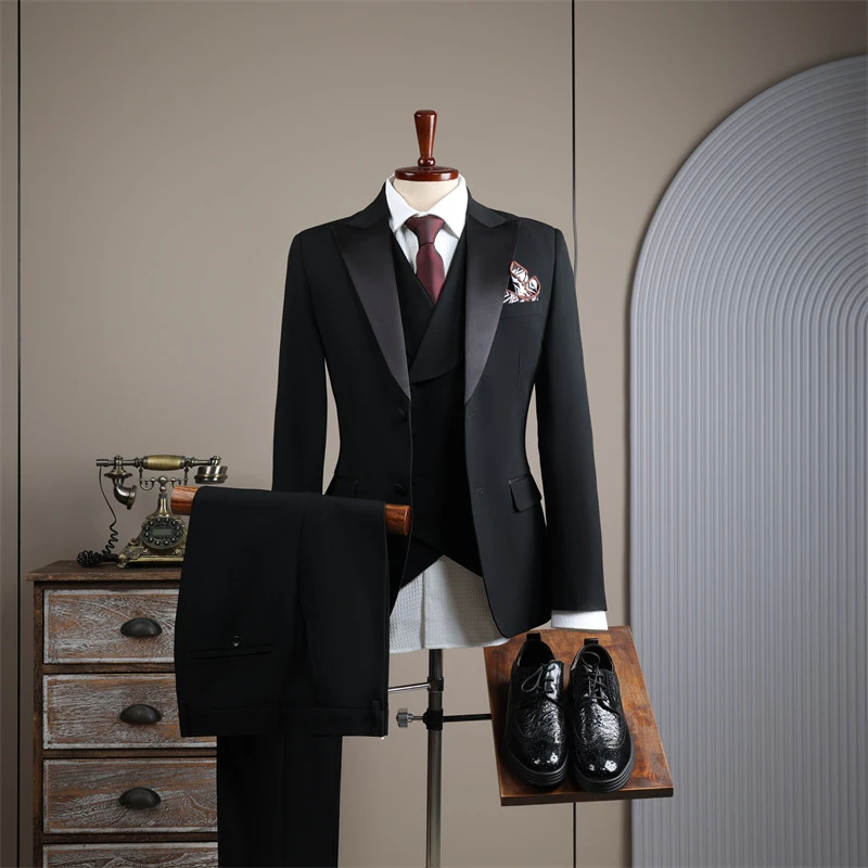 高档英伦塔式多单排扣港风男士西装休闲商务主持婚礼西装四季可穿