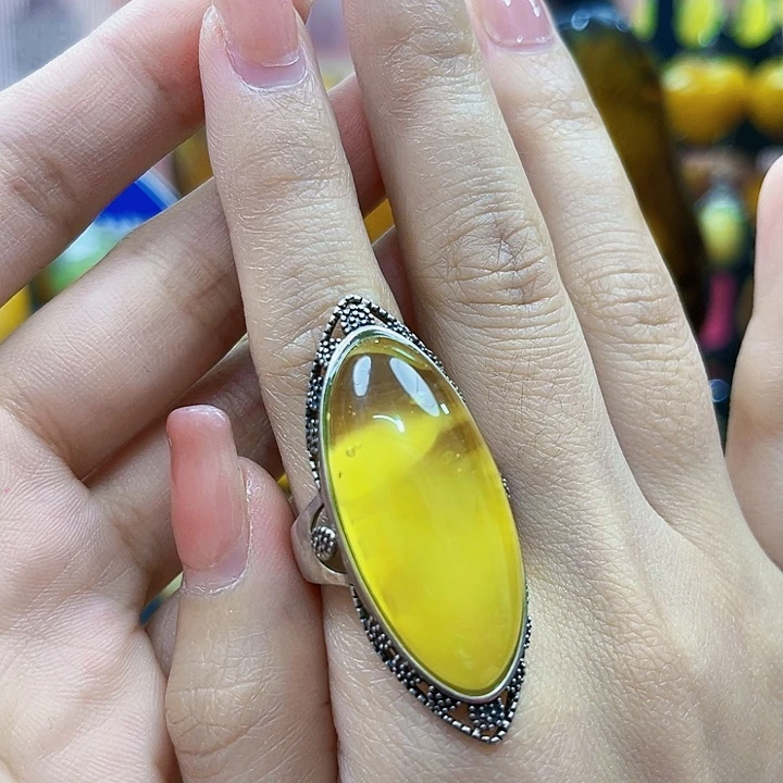 琥珀银S925镶嵌戒指戒指