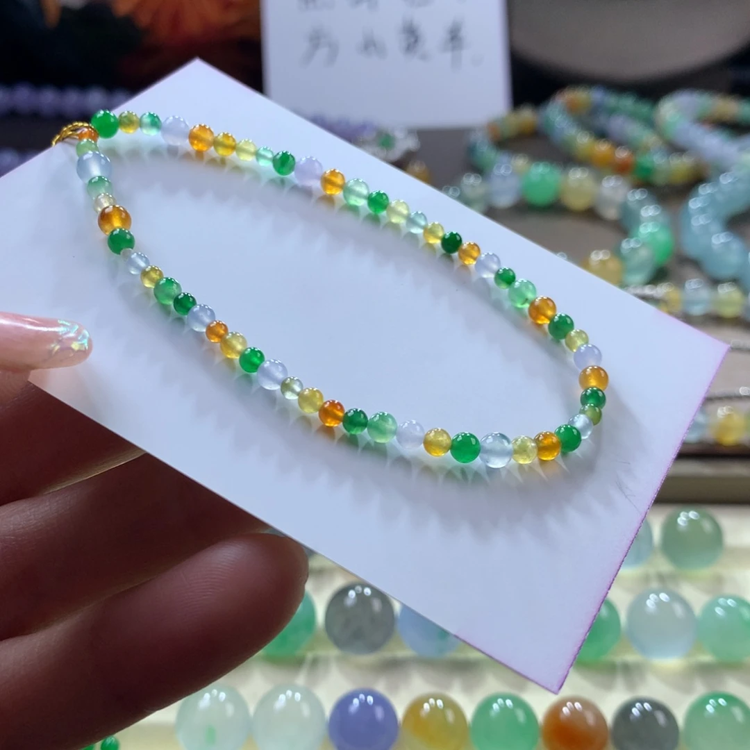 翡翠手链未镶嵌冰浓艳幻彩小米