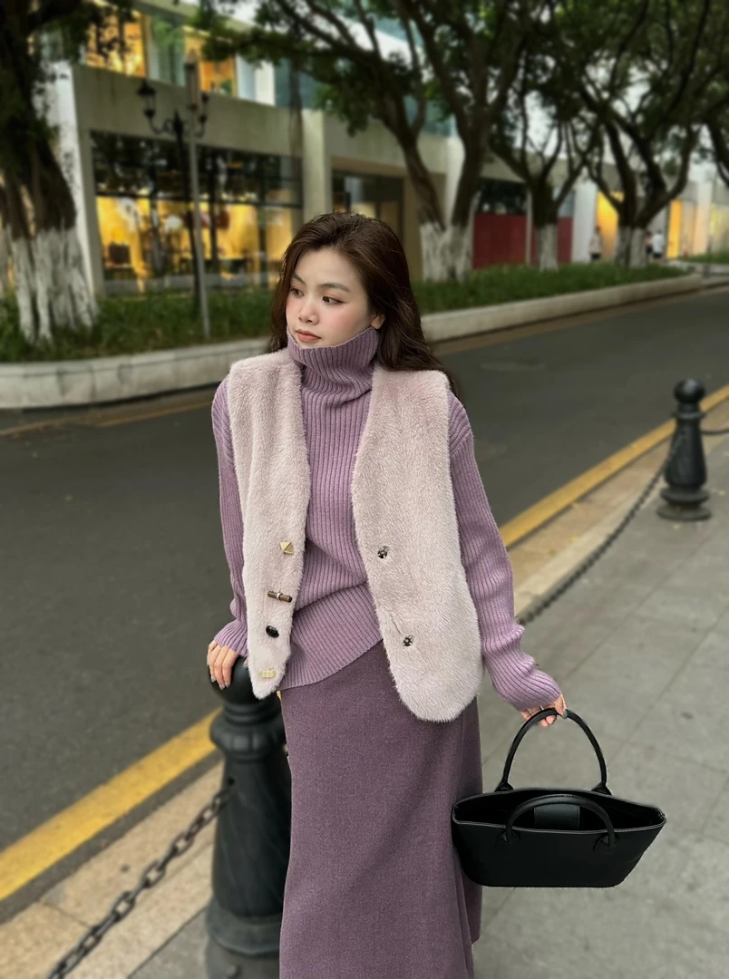 马甲+针织上衣+半裙时尚韩版秋冬款005677