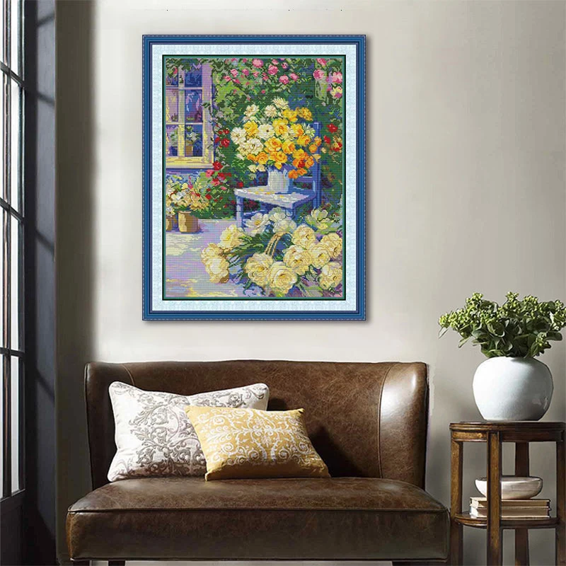 【花绣坊专属】玫瑰花园NKF十字绣新款客厅小件风景装饰挂画手工绣
