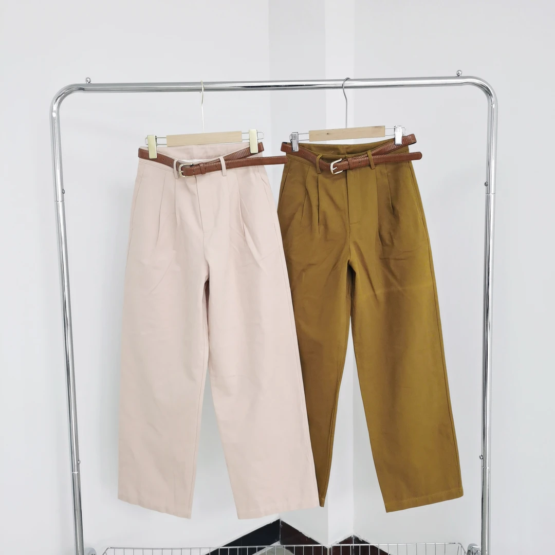 M123 高腰直筒棉质带腰带休闲阔腿裤