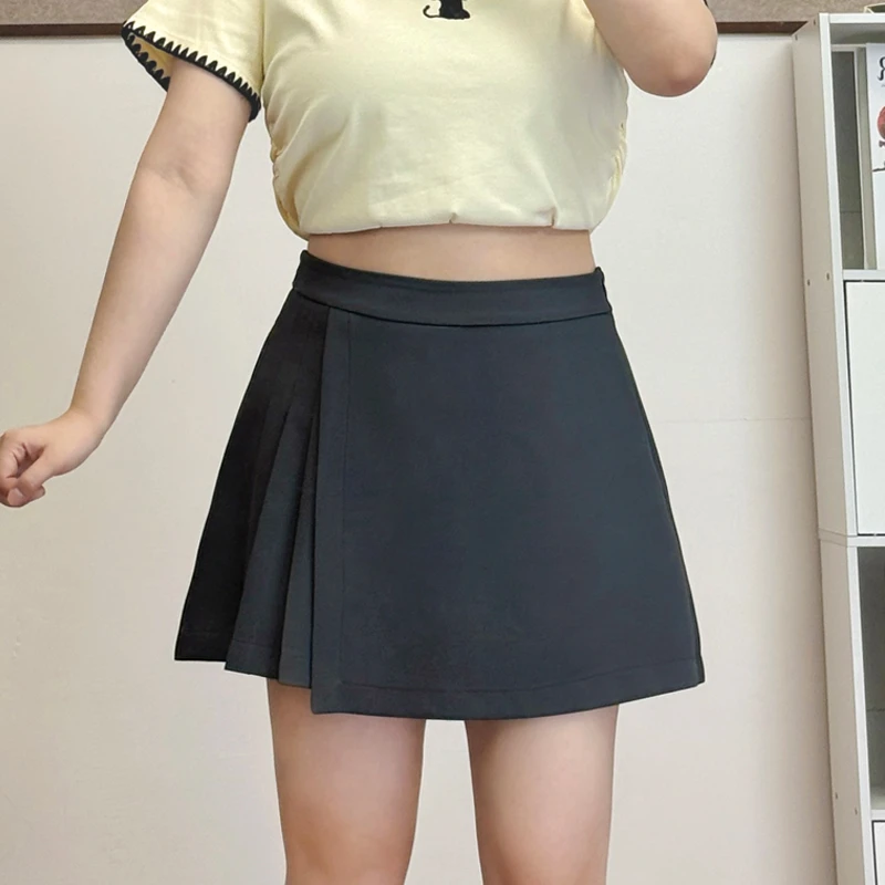 春夏胖mm大码不规则百褶裙裤高腰显瘦阔腿A字半身裙西装短裤女