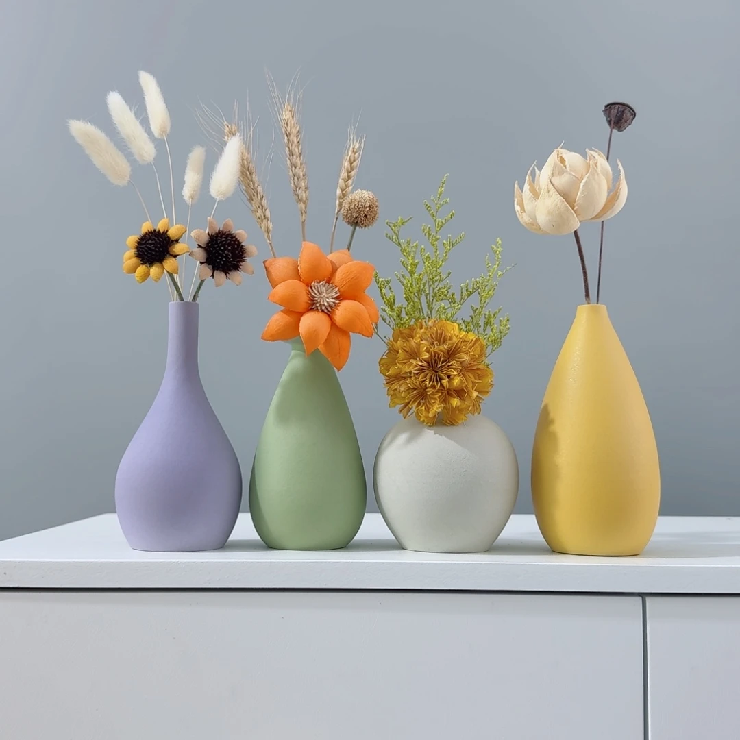 摆件陶瓷小花瓶摆件含干花总高约20-30cm