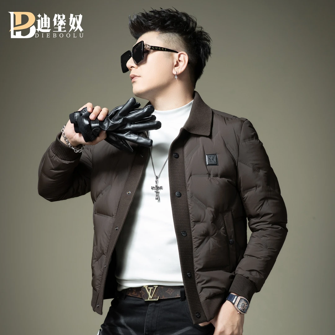 欧货高端刺绣短款羽绒服2025新款冬季男士潮流字母保暖白鸭绒外套