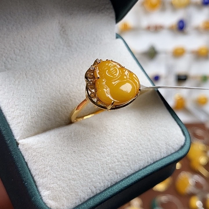 蜜蜡银S925镀金镶嵌戒指