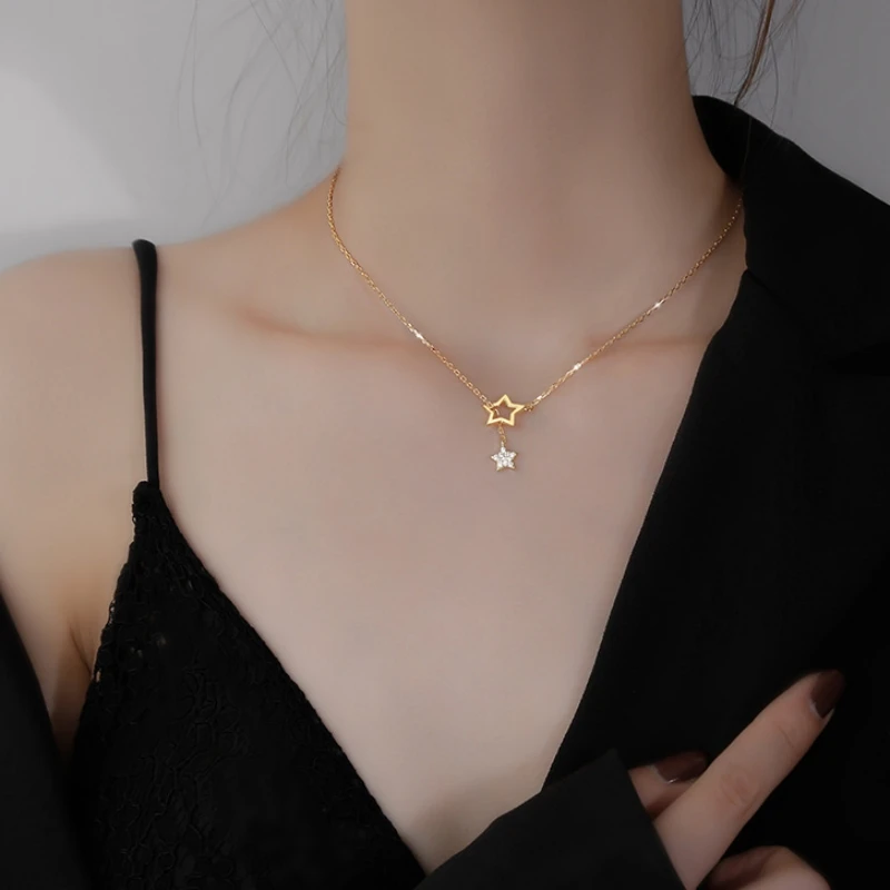 合金项链 镂空星星闪钻轻奢简约时尚百搭设计感项链
