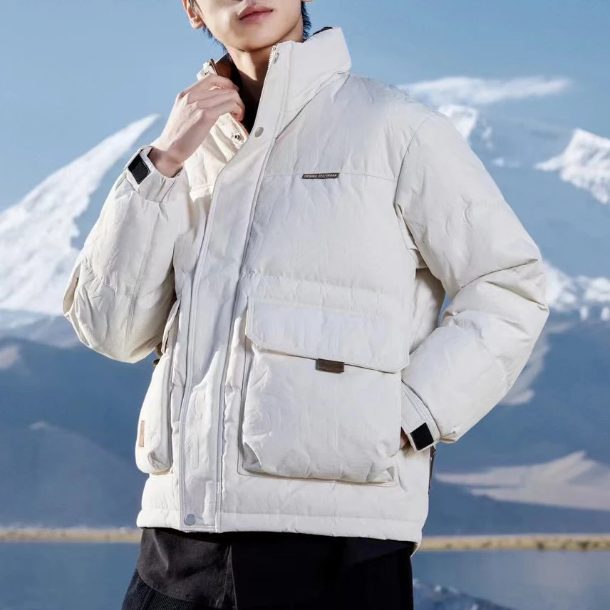 时尚百搭男士冬季蓬松立领大口袋保暖羽绒服