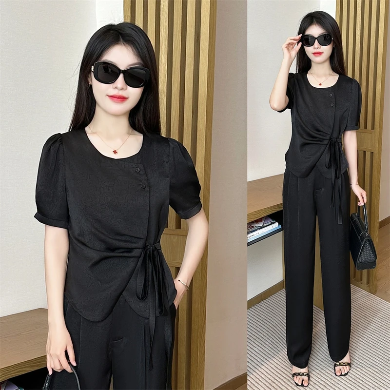时尚显瘦气质短袖洋气高腰休闲百搭夏季减龄收腰套装2025新款