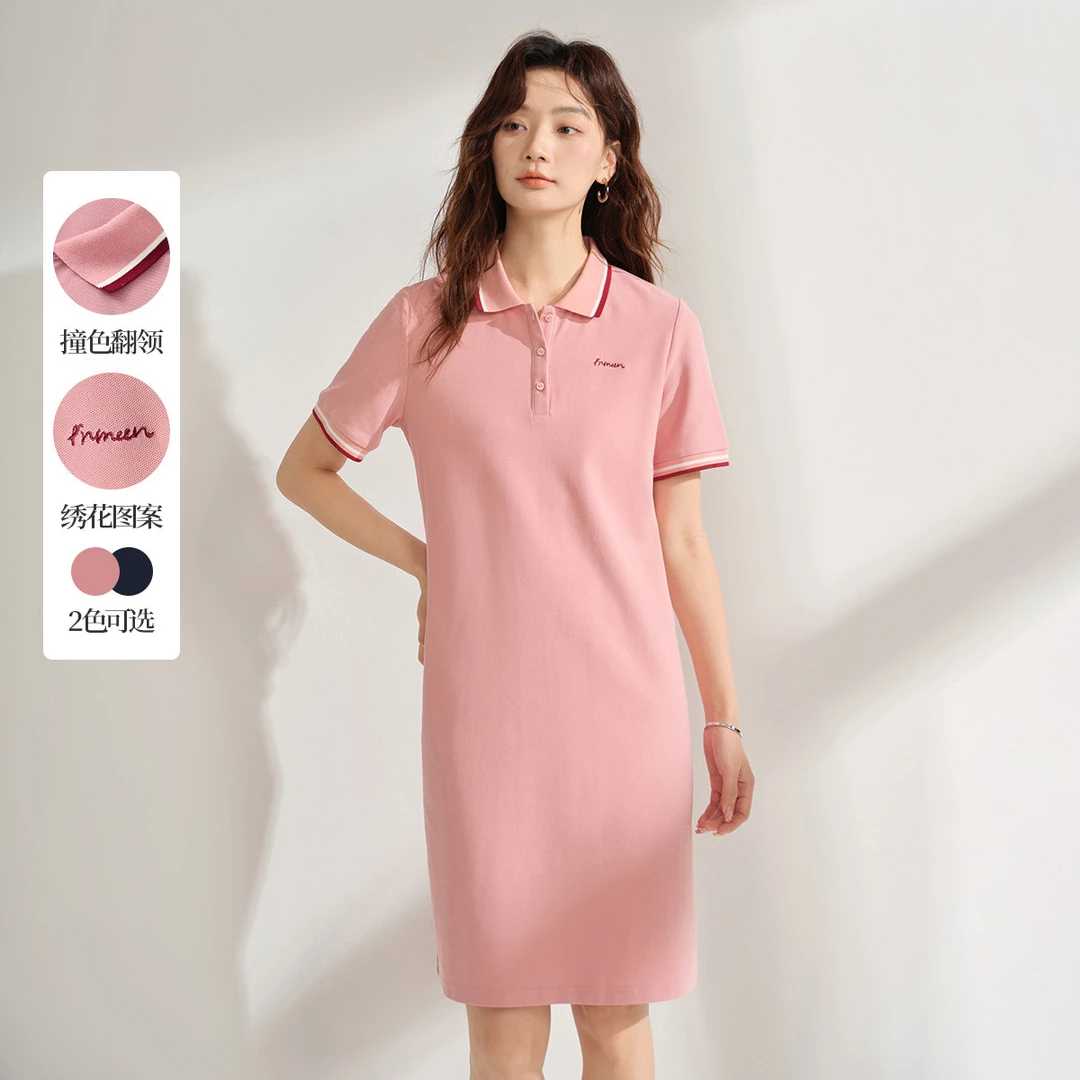 【万达品牌】茵曼2025夏季新款女连衣裙风子T恤POLO短袖休闲时尚领
