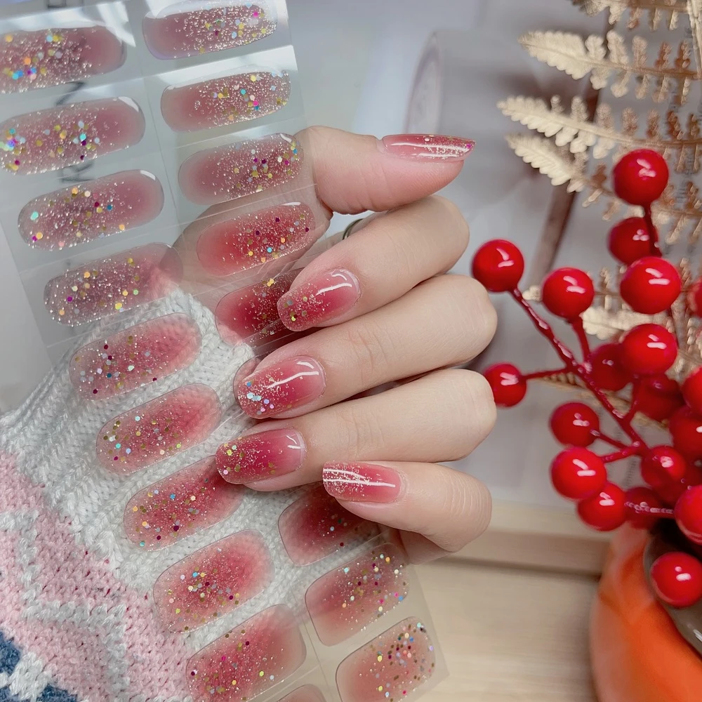 [照灯变硬]细闪琉璃070照灯变硬半固化凝胶美甲20指