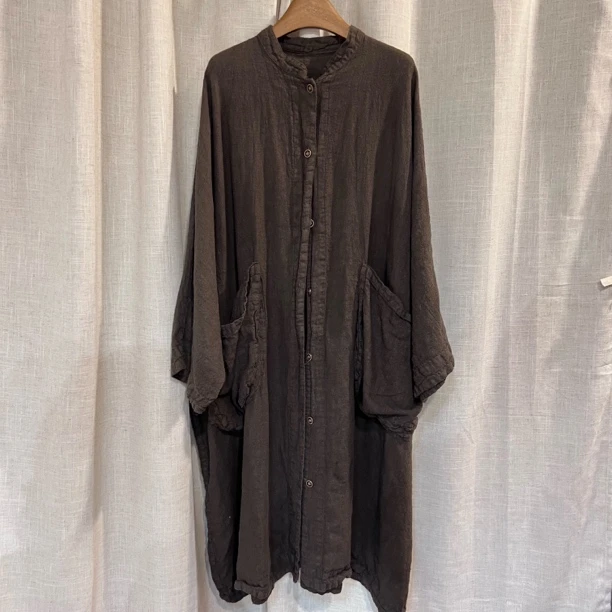 麻料宽松大袍子开衫舒适外套外披女装