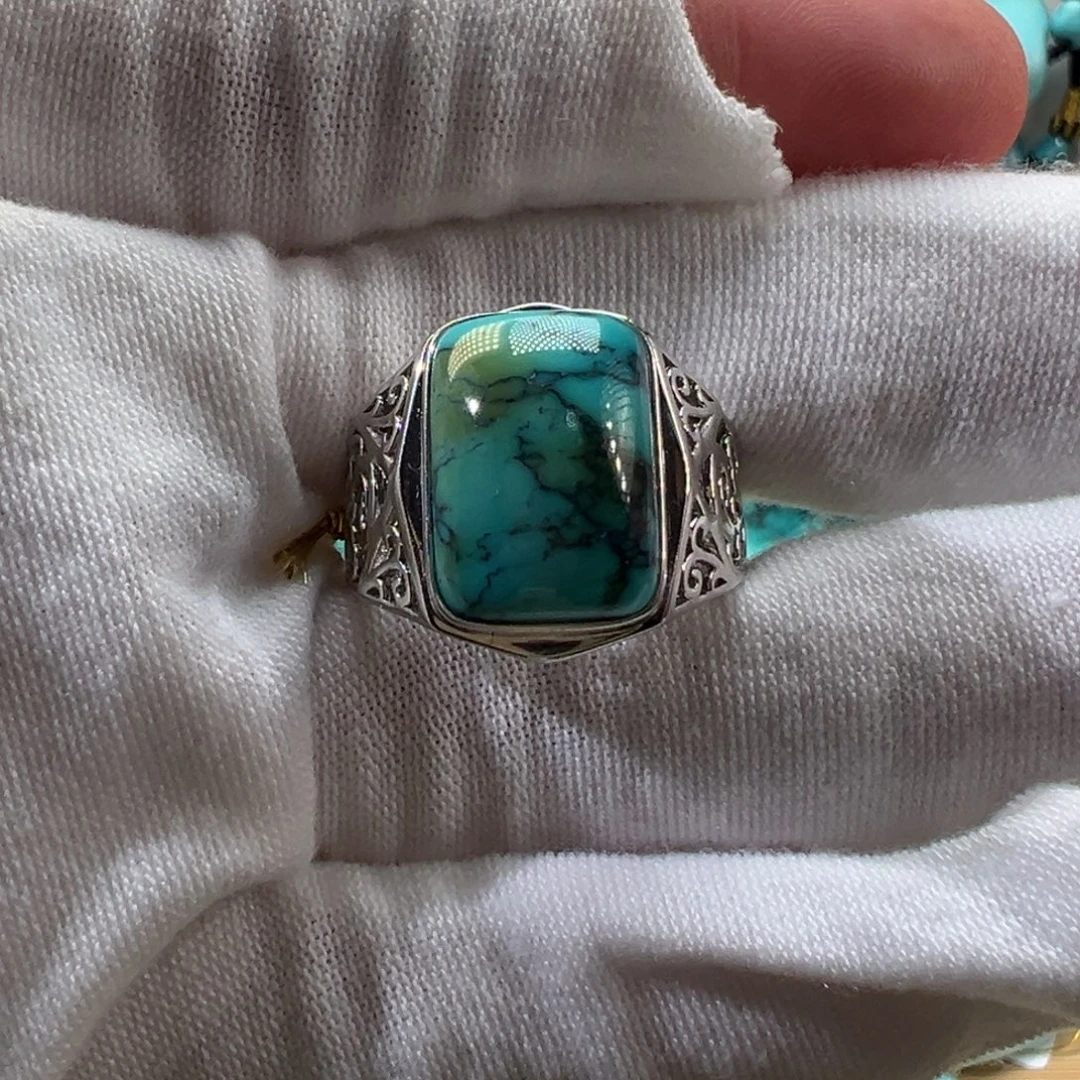 绿松石银S925镶嵌戒指