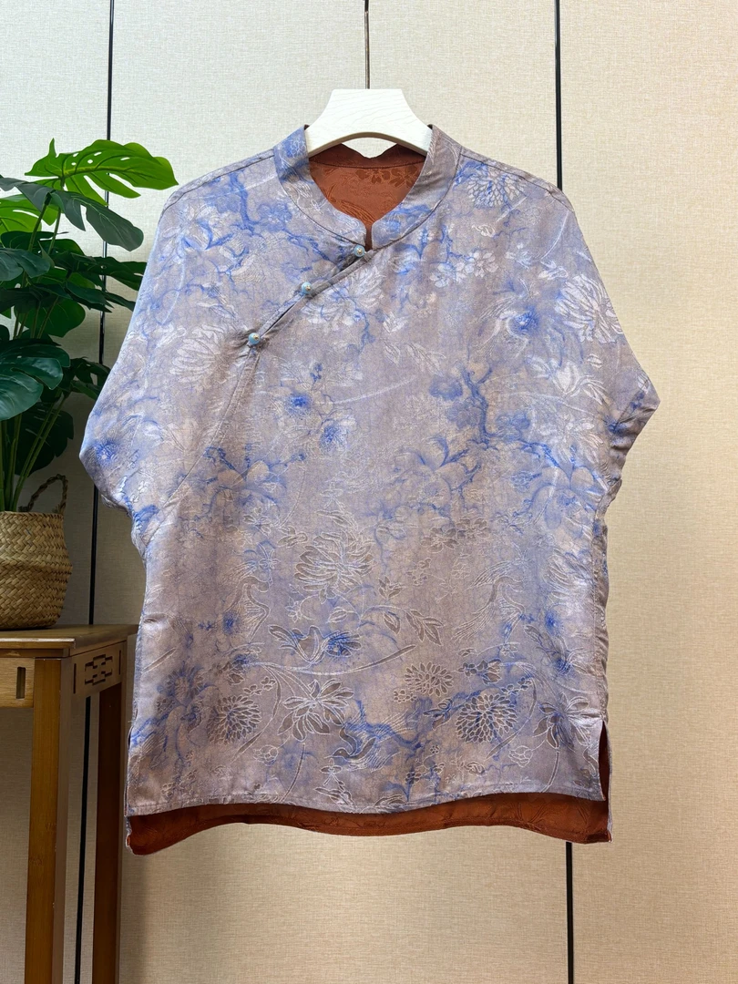 【紫韵】新中式国风宽松提花洋气小衫上衣女124