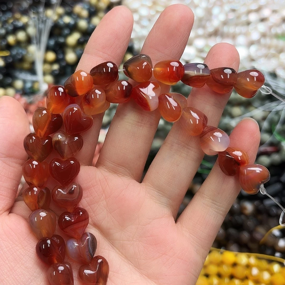 玛瑙/玉髓未镶嵌珠宝半成品卡12红玛屁桃爱心短条