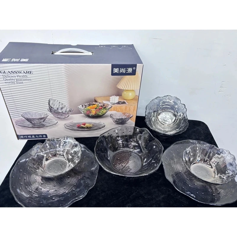 玻璃荷花碗盘套装果盘