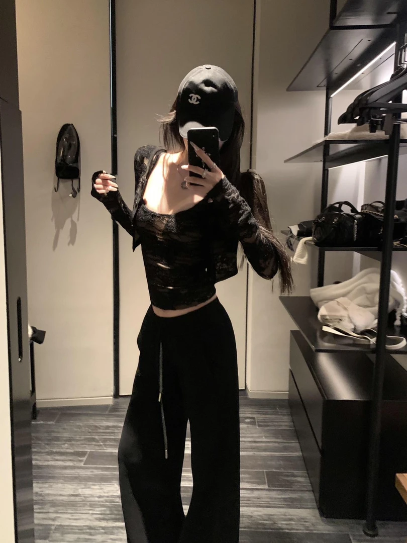 性感辣妹蕾丝吊带开衫上衣两件套宽松气质长裤时尚套装洋气休闲女