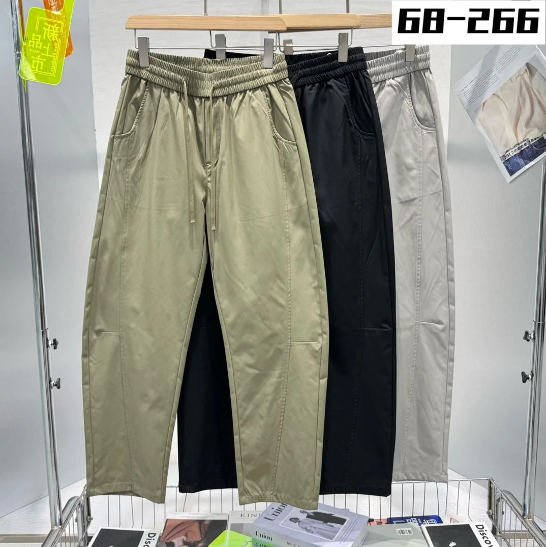 266纯色透气薄款直筒裤春夏潮休闲裤松紧腰夏季时尚直筒工装裤