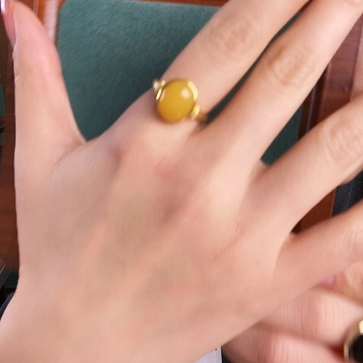 蜜蜡银S925镶嵌戒指戒指