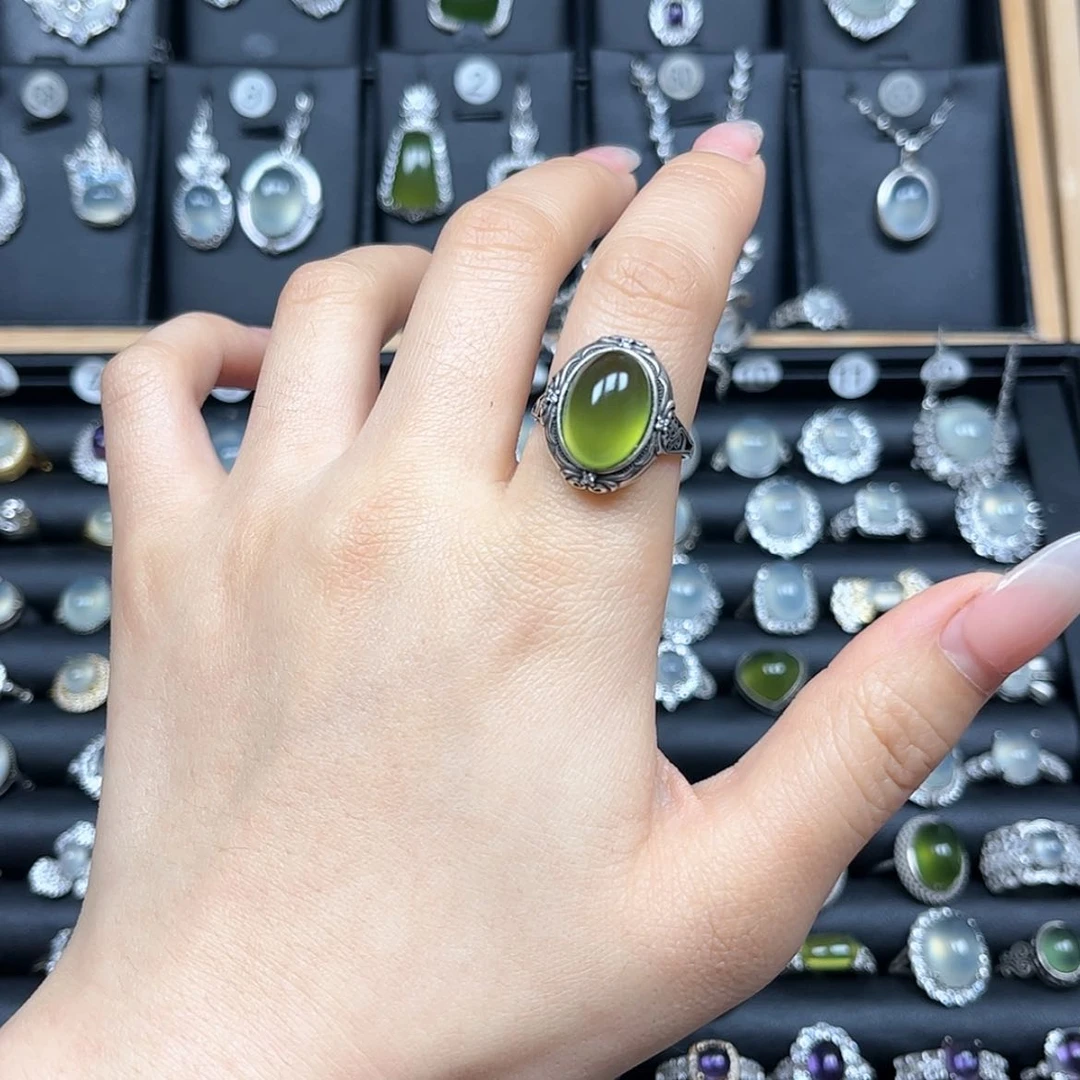 【闪购商品】岫玉戒指银S925镶嵌悠*_