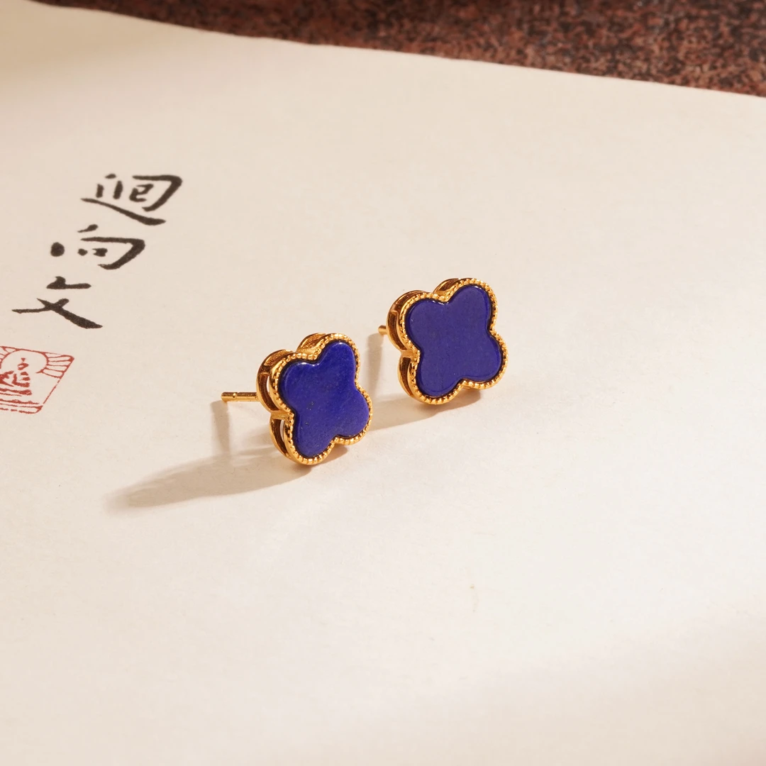 天然青金石耳钉S925银镶嵌—多样性发其一