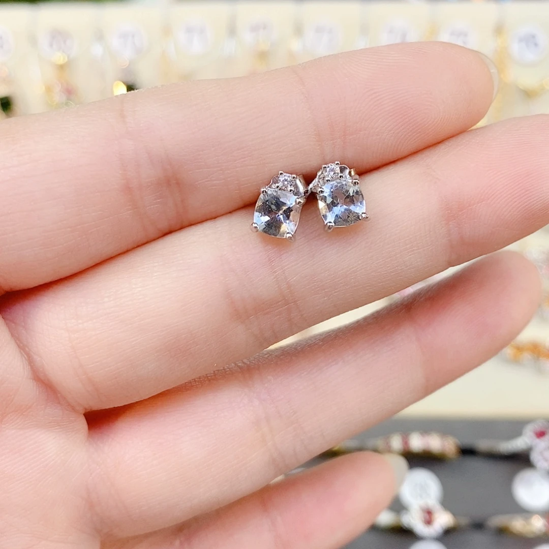 海蓝宝石耳饰银S925镶嵌