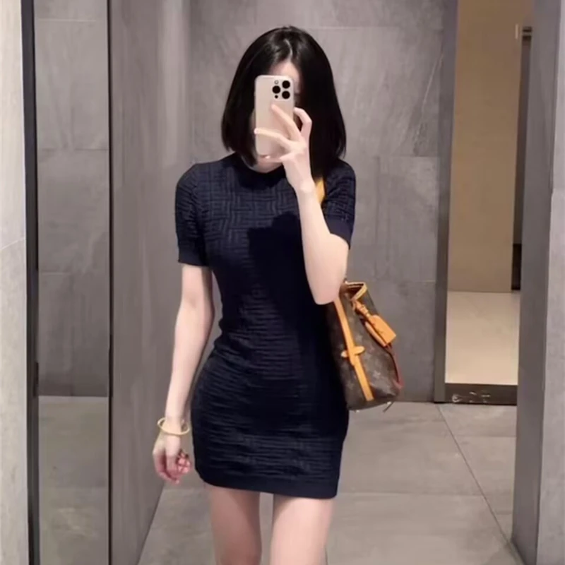 现货2025夏季针织提花连衣裙气质女神性感修身显瘦包臀短裙