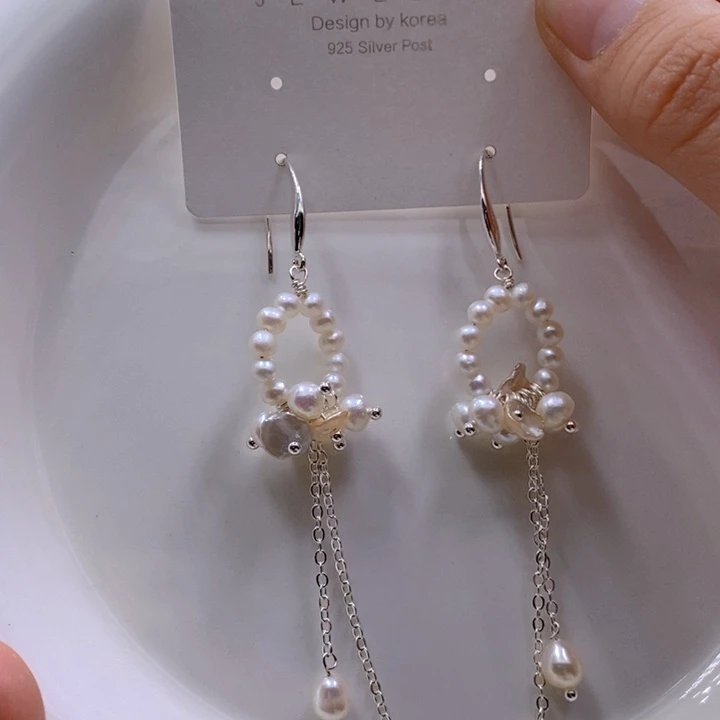 淡水珍珠耳饰银S925镶嵌耳饰
